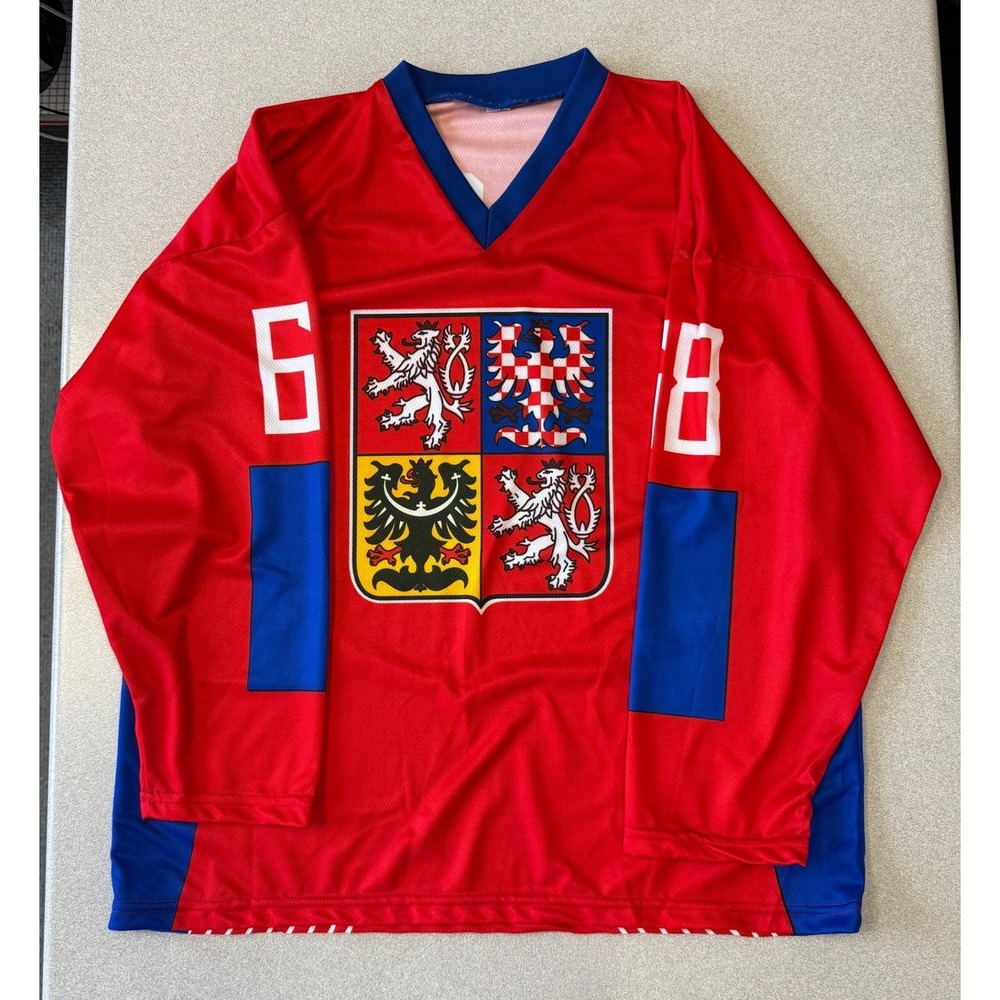 Czech Republic Hockey Jersey Jaromir Jagr 68 Red Blue Mens XL National Team